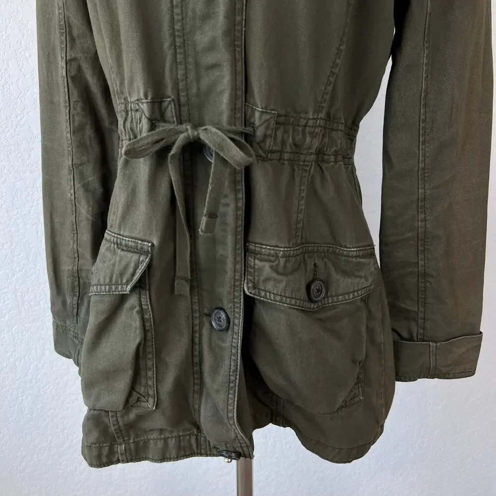 Vintage Y2K Hollister Army Jacket Hooded Bird Logo Utility Medium Bella Swan - Picture 3 of 15